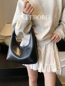 Casual Minimalist Large Capacity Lightweight Versatile Women Underarm Shoulder Bag - Black - View 3