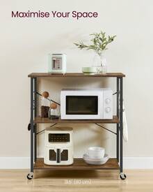 Kitchen Shelf On Wheels, Serving Trolley With 3 Shelves, 80x40x89cm - Brown - View 2