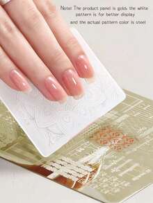 1 Piece Of Nail Art Gold Printing Plate, Elegant Retro Style Patterns, Butterfly, Ribbon, Cherry, Heart-Shaped, Star-Shaped, Flowers, French, Various Nail Art Printing Templates, Nail Accessories Tools, Must-Have For Nail Salons - Gold - View 4