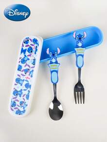 Disney 2 PIEZAS Juego de cubiertos portátil de acero inoxidable con diseño de Stitch con licencia oficial de Disney, un juego de cuchara y tenedor de dibujos animados lindos, utensilios multifuncionales y duraderos, ornamentales, regalo perfecto de Navidad, Halloween para fans, amigos y familia, para picnic, lonchera, oficina