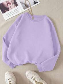 LCWomen's Drop Shoulder Long Sleeve Sweatshirt,Long Sleeve Tops Graduation,Back To School Outfits,Graduation,Teacher Outfits Women,Back To School Pullover Fall OutfitCasual Daily Wear - 紫色 - 查看 12