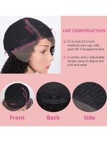 QVR QUEEN VIRGIN REMY QVR Short Kinky Curly Bob Lace Front Wig Human Hair 12 Inch Side Part Kinky Curly Bob Wigs Pre Plucked With Baby Hair - Black - View 4