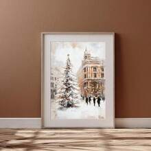 1pc Frameless Vintage White Christmas Wall Art, Melancholy Winter Decor Print Of Snowy English Village, Old-Fashioned Holiday Poster, Aesthetic Christmas Gift