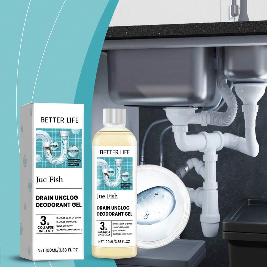 JUE FISH Sewer Unblocking Deodorant Gel Kitchen Bathroom Floor Drain Drain Pipe Sink Eliminate Hard Water Deposits Dissolve Blockage Restore Smooth Fluent Dredge Cleaning Agent - 液體 - 查看 1