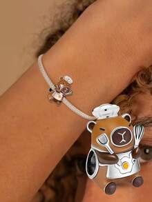 1PC 925 Sterling Silver Cute Animal And Plant Maple Leaf Beads Fit For Women Bracelets Bangles DIY Jewelry Making And Daily Outfit Matching Jewelry Decoration For Girls - Silver - View 5