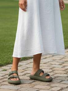 GuGi Unisex Flatform Sandals With Buckles - Verde - Ver 2