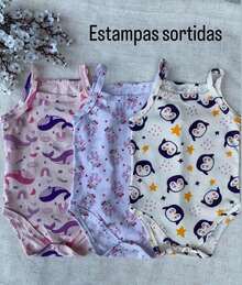 Kit 3 Body Alcinha Estampas Sortidas 100% Algodão Body Bebe Roupas Para Enxoval Matrenidade Regatinha Infantil Fresca Verão Macacão Kids Cojunto de Bodies - ESTAMPAS SORTIDAS (nao tem como escolher) - Visão 7
