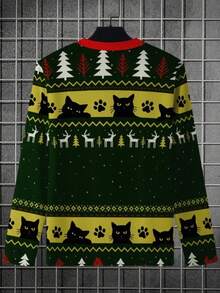 T-shirt à manches longues à col rond de grande taille, thème de Noël. Veste de sous-couche pour l'automne/l'hiver, imprimé 3D de Noël - Multicolore - Voir 2
