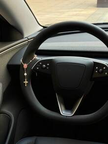 1 件粉色珍珠十字架方向盘念珠装饰，念珠汽车吊坠配件，独特时尚汽车装饰 - 珍珠十字架 - 查看 7