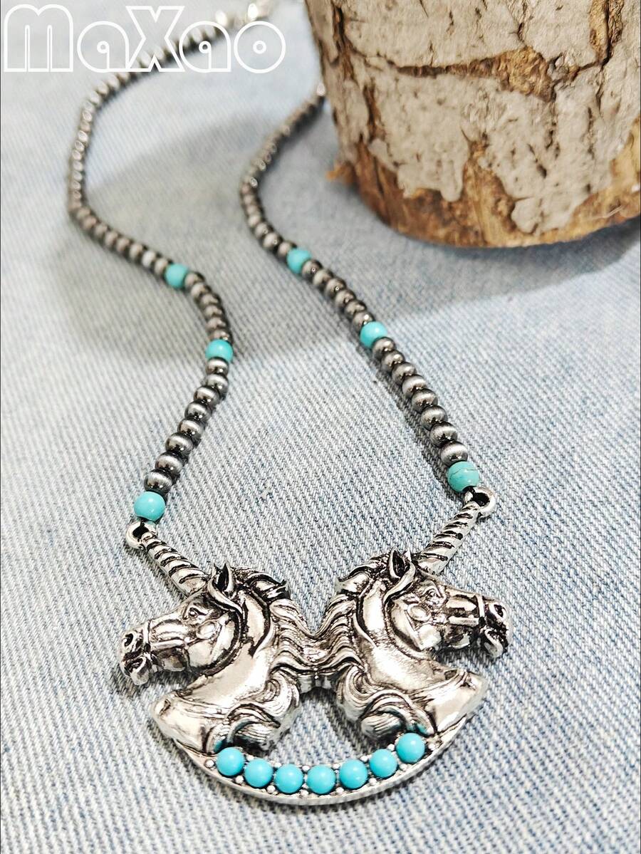 Women's Retro European & American Bohemian Style Western Pendant Necklace, Suitable For Daily Wear, Add To Your Jewelry Box