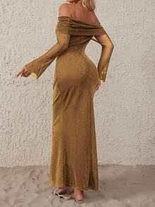 Sequin Off Shoulder Valentine's Day Dress, Spring - Khaki - View 2