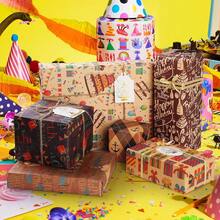 6 Piezas Papel de Regalo Kraft Cumpleaños, Papel Regalo Plegado con 1 Cinta 1 Cuerda de Cáñamo 1 Cinta de Doble Cara 8 Etiqueta de Regalo para Cumpleaños Aniversarios-70x50cm GTW3 - F - Ver 4