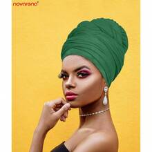 Ankara African Print Soft Headwraps Headband Long Hair Wrap Scarf Turban Tie Jersey Knit African Wraps - 1件綠色 - 查看 6