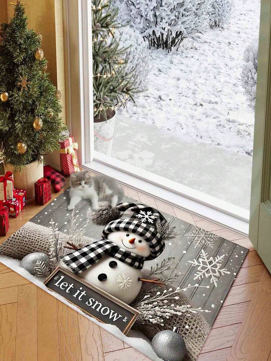 1 Stück klassische Weihnachts-Samt-Fußmatte, geeignet für Vorder-/Rückeingang, Eingangsbereich, Schlafzimmer, Wohnzimmer, Esszimmer, Arbeitszimmer Dekoration