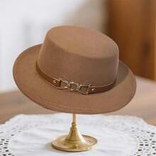 Womens Winter Fedora Hats Solid Color Retro Buckle Belted Wool Hat Felt Jazz Hat For Daily - Khaki - View 2