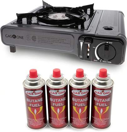 Gas One Butane Gas Stove With 4 Fuel Canister Catridge - Gray