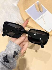 1 pieza Gafas cuadradas de marco estrecho con estampado de carey retro para mujer, accesorio de moda adecuado para uso casual, al aire libre, playa, estilo básico vintage Y2K, regalo de negocios casuales, uso diario, playa, vacaciones, caminatas, compras, conducción, fotografía callejera, vacaciones de verano en la playa, al aire libre, viajes - Multicolor - Ver 6