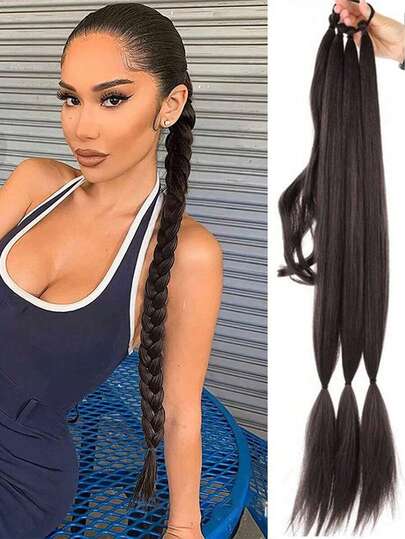 Long Braided Ponytail Extension 22-40 Inch Wrap Around Hair Extensions Ponytail Natural Soft Synthetic Hair Piece For Women