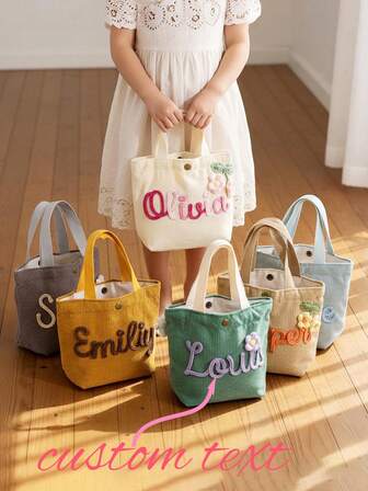1 Personalized Hand-Embroidered Name Handbag, Customized Corduroy Handbag, Baby Shower Gift, Children's Handbag, Customized Gift, Children's Toy Storage Handbag, Customized Child's Name Exclusive Handbag, Customized Family Christmas Gift, New Year Gift