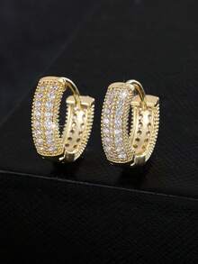 1 Pair Luxury Copper Round Hoop Earrings, Suitable For Women's Daily Wear, Gift For Friends