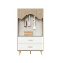 Children's Wardrobe, Wardrobe With Clothes Rail, With Drawers, Open Wardrobe, Solid Wood Handles, Chipboard, White + Natural Wood, 80*46*141.5cm - White - View 8
