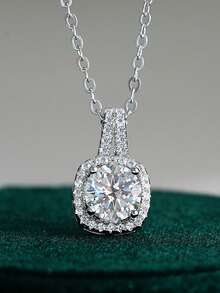 1pc 1-2 Carat Elegant Minimalist T-Shape Square Moissanite Necklace, 925 Sterling Silver, Engagement Gift For Her, Best Friend Birthday Gift - Silver - View 6