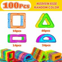 100pcs Magnetic Building Blocks Set, Suitable For Boys And Girls, STEM Educational Puzzle Toys, Better Develop Children's Hands-On Ability, Creative Learning Puzzle Gift, Made Of ABS Material - Multicolor - View 8