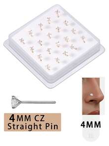 20PCS Golden Silvery Thin Nose Studs Set For Women Men 1.5mm-4mm Shiny CZ Nose Pins With L Shape, Straight, And Ball End – Nose Piercing Jewelry Case - Straight Pin - View 17