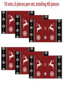 1 Stück/4 Stücke/6 Stücke/60 Stücke Weihnachts-Leinen Tischläufer, Platzset, Kissenbezug, Weihnachts-Dekor Leinen Tischläufer, Platzset, Kissenbezug, Weihnachtsmann Tischläufer, Platzset, Kissenbezug, Fröhliche Weihnachten, geeignet für Zuhause, Restaurant, Esszimmertisch Dekoration, Haushaltswaren