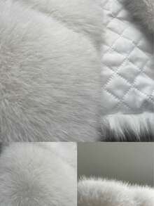 Elegant Women's Faux Fur Coat White Color Regular Sleeve Round Neck Wrist Length Contrast Faux Fur Design Warm Lined For Winter Christmas And New Year - White - View 8