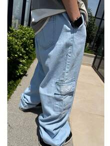 LITTWEAR Men's Oversized Streetwear 5-Pocket Printed Twill Cargo Pants - Rửa nhẹ - Xem 5