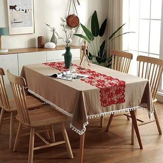 1 件红色蕾丝花圣诞桌旗装饰节日桌布彩旗婚礼派对家居装饰品