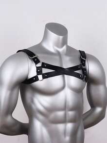 1pc Men's Black PU Leather Criss-Cross Suspenders Looks Of Party Season Picks