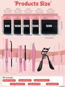 820PCS Fluffy Lashes Individual Lash Clusters,Multi-Type Natural Look,Cat Eye Dramatic 80D 100D/120D Mixed Length Individual False Eyelashes Kit, 1 Set Natural Look Eyelash Extensions With Eyelash Tools, Makeup Products, Cluster Lashes Gift Kit - Baby Pink - View 4