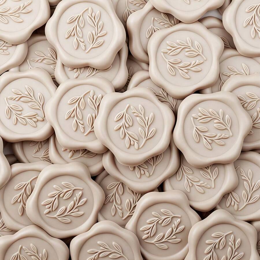 30 PCS Olive Branch Wax Seal Stickers, Wedding Party Invitation Envelope Seals Self Adhesive Wax Stickers For Invitation, Greeting Cards, Gift Wrapping-Beige