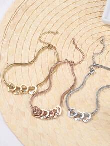 Customized Multi-Name Heart-Shaped Bracelet, Personalized Engraved Bracelet, Can Engrave 1-5 Names, DIY Couples Name Jewelry, Family Name Bracelet, Minimalist Bracelet, Silver/Gold Heart-Shaped Bracelet, Valentine's Day Gift Bracelet