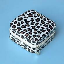 1 pezzo Scatola portagioie unica e alla moda con stampa leopardata, organizer portatile in pelle PU di alta qualità per orecchini, anelli, gioielli, con scomparti multipli