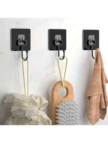 5pcs Strong Adhesive Hooks Kitchen Wall Hooks (Max) Nail-Free Adhesive Coat Hangers With Stainless Steel Hooks Reusable Practical Towel Shower Cap Hooks - Black - View 6