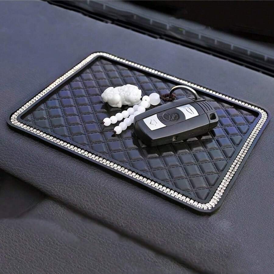 1pc Silicone Dual-Row Diamond Grid Anti-Slip Car Dashboard Mat, Durable And Easy To Clean Non-Slip Pad Suitable For Most Vehicles, Silicone Material With High Friction, Prevents Sliding Of Items Like Phone, Keys Even On Bumpy Rides