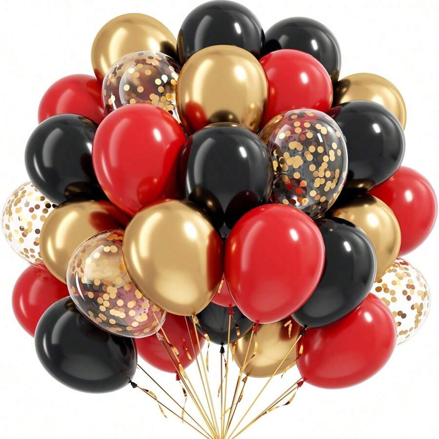 1 cái/47 cái/48 cái 10 inch/12 inch Bộ bóng bay cao su màu đỏ, đen, vàng kèm ruy băng, thích hợp cho tiệc sinh nhật, tốt nghiệp, trang trí năm mới, kỷ niệm, đám cưới, ngày lễ tình nhân, tiệc chia tay cuộc sống độc thân, đính hôn - Nhiều màu - Xem 1