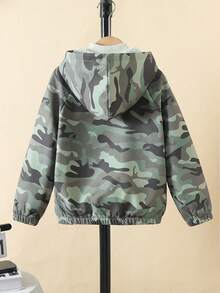 Tween Boy 夹克 2025 新款秋冬保暖内衬酷绿迷彩长袖拉链连帽外套 - 綠色 - 查看 8