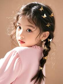 10件/套女孩蝴蝶金属发夹，可爱装饰发饰，适合刘海、马尾、辫子、欧美风格 - 金色 - 查看 6