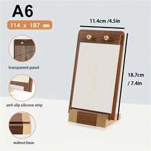 1PC Walnut Wood Base Tent Sign Holder With Metal Finish And Transparent Panel, Anti-Slip Silicone Strip, A4 Size Display For Certificates, Menus, And Signs