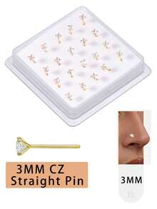 20PCS Golden Silvery Thin Nose Studs Set For Women Men 1.5mm-4mm Shiny CZ Nose Pins With L Shape, Straight, And Ball End – Nose Piercing Jewelry Case - Straight Pin - View 15