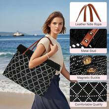 Large Multipurpose Neoprene Beach Tote Bag With Inner Pocket Women/Pool - D2-鑽石黑 - 查看 2