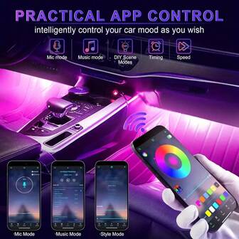 YITUMU 4PCS 48LED RGB Car Interior Ambient Lights With Music Sync – USB Powered Neon Strip Lighting Kit With Remote & App Control, Easy Install, Car Decoration, Christmas Gift, Party Mood Light
