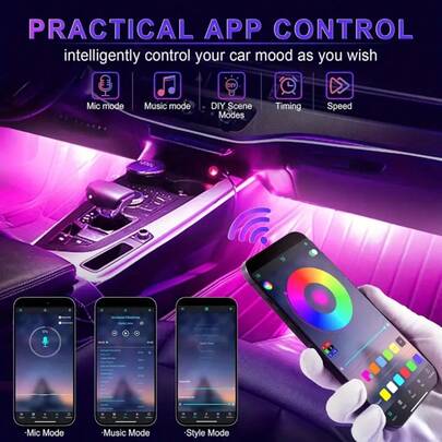 YITUMU 4pcs 48LED RGB Car Interior Atmosphere Lights With Music Sync Function - USB Powered Neon Light Strips Set, Comes With Remote Control And App Control, Easy Installation, Suitable For Car Decor, Christmas Gift Or Party Lighting