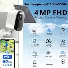 1个太阳能无线户外安防摄像头，4MP/2K超高清，LED彩色夜视，移动侦测，双向语音，WiFi，5000mAh电池，适用于户外监控，摄像头配件，App控制