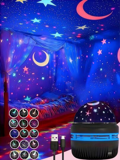 1 件梦幻水晶星光灯，星光投影，浪漫旋转，水晶星光旋转灯 - 用七彩月亮和星星照亮浪漫的卧室灯光投影仪，舞池、舞台、派对。为节日、派对、露营探险和派对增添趣味 - 适合各种场合的绝佳礼物！适合男孩、女孩的派对装饰，也可作为礼物赠送给卧室、生日、玩具、卧室、万圣节和圣诞节！