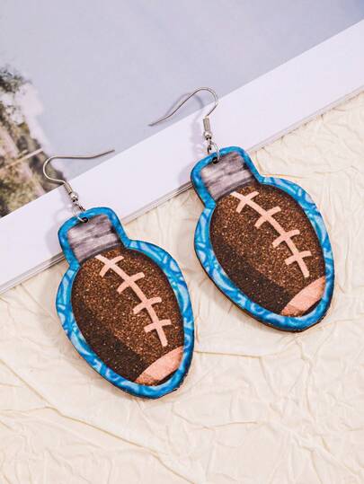 1 Pair Creative Rugby Design Earrings, Autumn/Winter